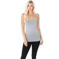 thumbnail image 3 of Women Basic Seamless Slim Fit Longline Undershirt Spaghetti Camisole Tank Top with Adjustable Straps (Heather Grey, LXL), 3 of 3