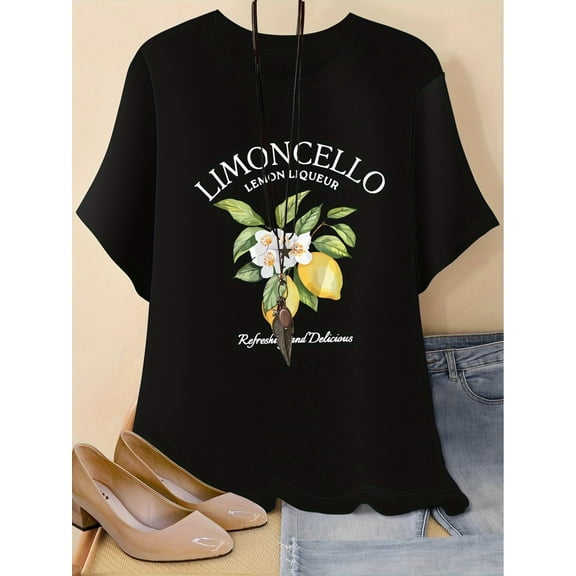 Vibrant Lemon Print Short Sleeve Crew Neck T-Shirt - Women's Casual Summer & Spring Top - Breathable, Soft, and Comfortable Clothing for Ladies