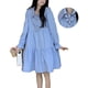 thumbnail image 2 of Vestido de mujer de una pieza de color puro, ajuste casual, falda cómoda, mangas largas para viajes de verano, azul L, 2 of 8
