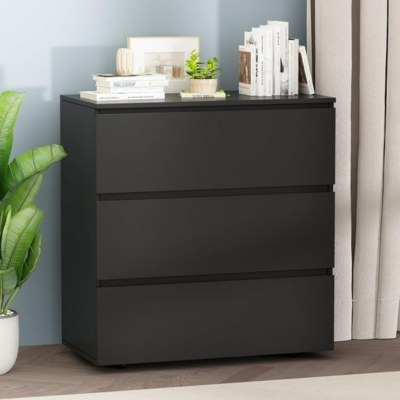 Homsee Modern 3-Drawer Dresser Chest, Wooden Dresser Tower with Wide Storage Space for Living Room Bedroom (Black)
