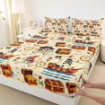 thumbnail image 4 of Castle Fairy Cute Pirate Skeleton Bed Sheets 4-Piece,Treasure Chest Sailor Parrot Pattern Full Size Sheets,Cream Blue,1 Fitted Sheet,1 Flat Sheet and 2 Pillowcases, 4 of 6
