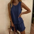 thumbnail image 4 of BRELIL Women Two Piece Sets Summer Casual Matching Outfits Round Neck Sleeveless Tank Top Shorts Set Solid Boho Beach Loose Vacation Travel Loungewear, Navy S, 4 of 9