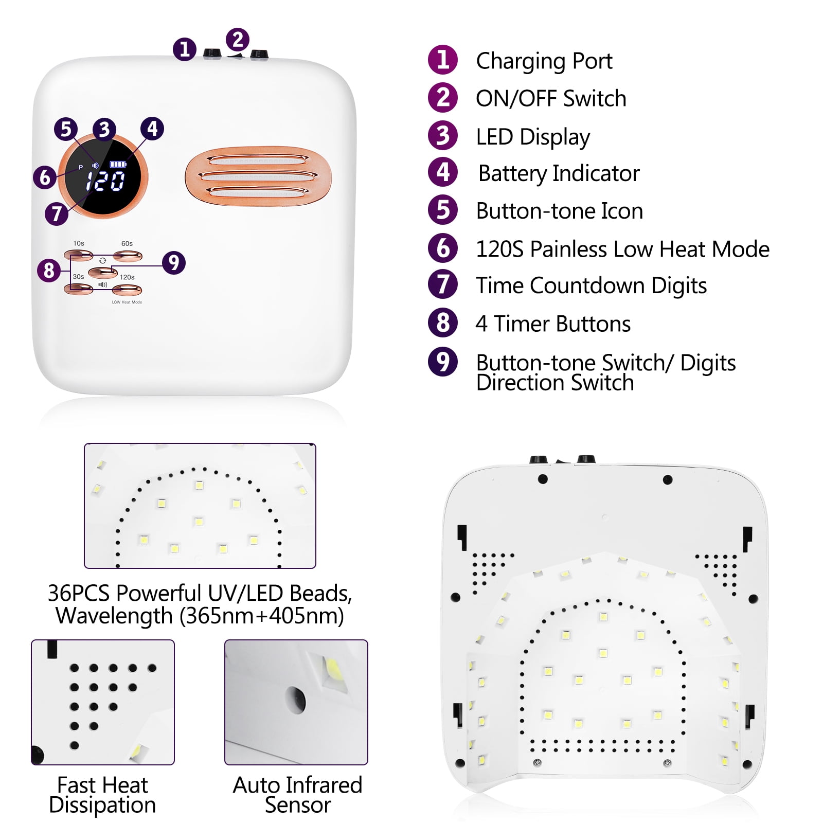 Cordless UV LED Nail Lamp, 72W Professional Nail Dryer with 36 UV/LED Beads, 15600mAh Rechargeable Battery, 4 Timers, Auto Sensor, Portable Gel Nail Polish Curing Light for Salon Home Nail Art