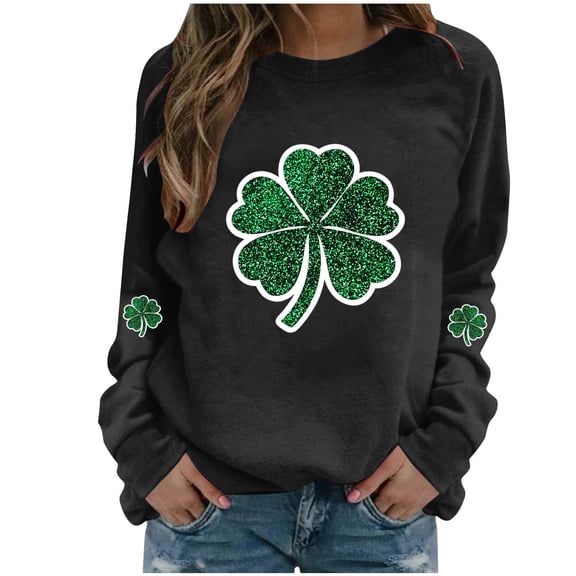 Yteetum Women's St Patrick's Day Sweatshirt Plus Size Crewneck Irish Gift St Patricks Luckys Shamrocks Graphic Print Hoodless Sweatshirts Top Womens Casual Round Neck Loose Fits Long Sleeve T Shirts