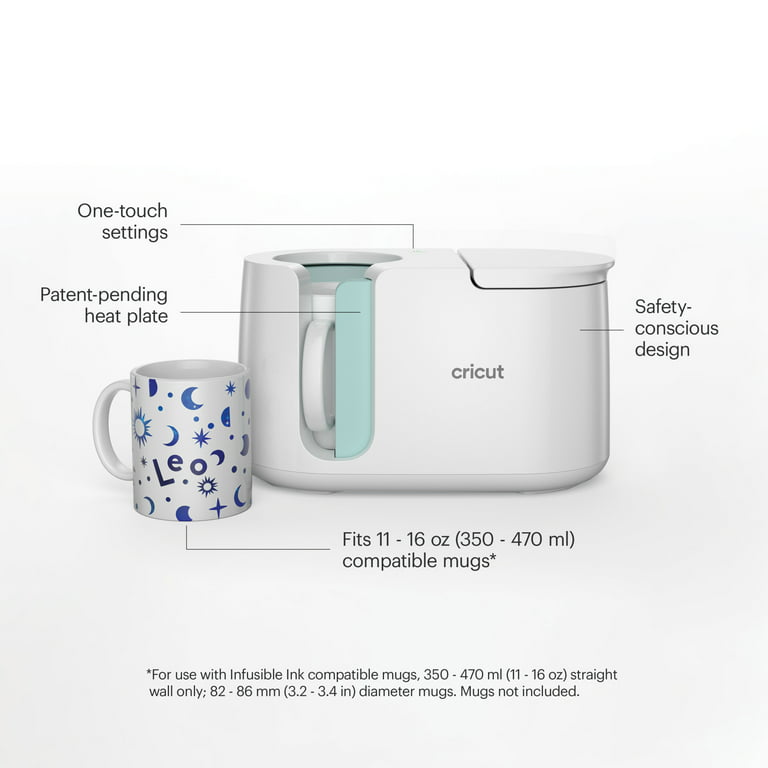  Cricut Mug Press US, Heat Press for Sublimation Mug Projects,  One-Touch Setting, For Infusible Ink Materials & Mug Blanks 11 oz - 16 oz  (Sold Separately), Includes Auto-Off Safety Feature,White 