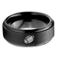 thumbnail image 2 of Tungsten American Football Ball Band Ring 8mm Men Women Comfort Fit Black Step Bevel Edge Brushed Polished, 2 of 4