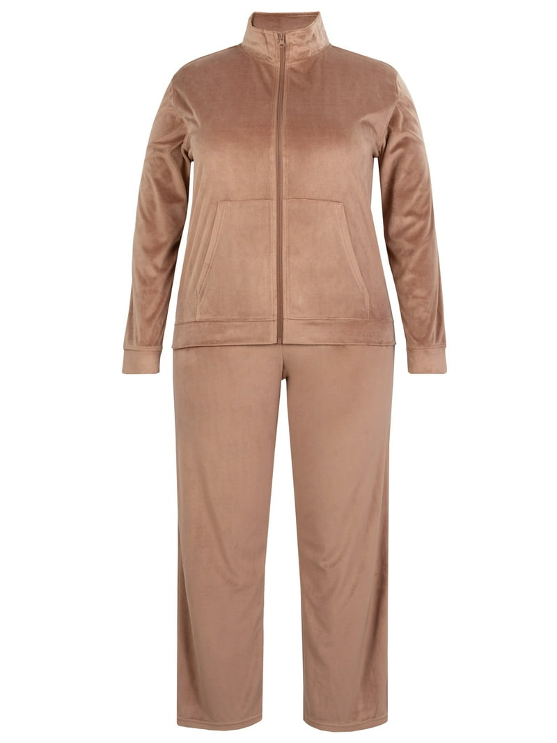 Athletic Works Women's Plus Size Active Velour Zip-Up Tracksuit