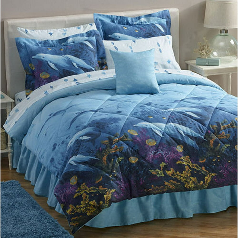 Dolphins, Beach, Tropical, Nautical, Queen Comforter Set (8 Piece Bed