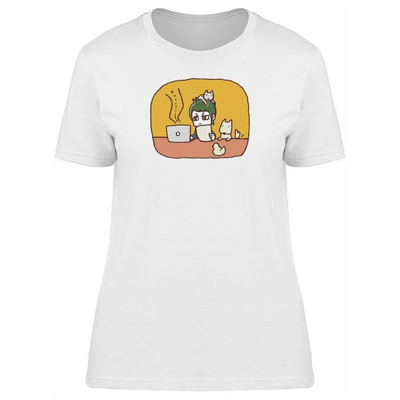 Man At The Pc And Cute Kittens T-Shirt Women -Image by Shutterstock, Female x-Large
