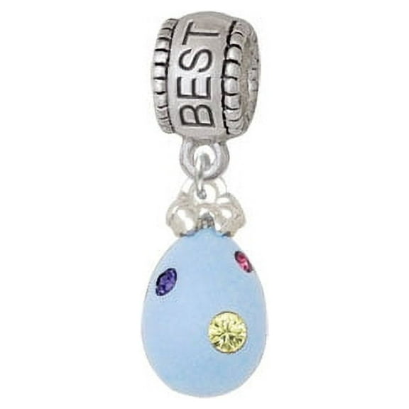 Light Blue Easter Egg with Multicolored Crystal Dots - Best Friend Charm Bead