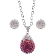 ALILANG Interesting Clear Fuchsia Pink Rhinestones Teardrop Pendant Necklace Earring Set