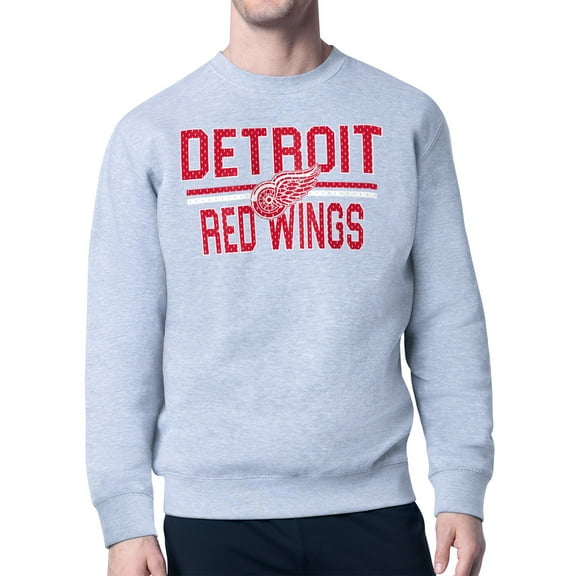 Men's Starter Heather Gray Detroit Red Wings Mesh Look Team Name Logo Pullover Sweatshirt