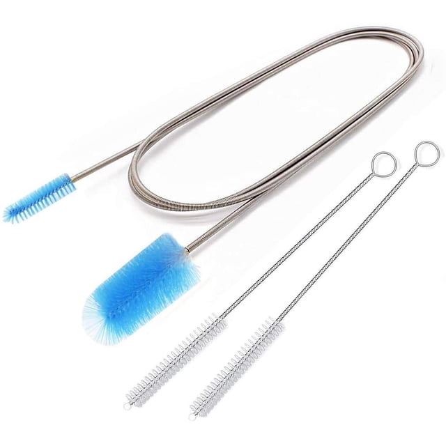 Cepillo de drenaje flexible, limpiador de nailon, manguera elástica de doble extremo de 67 pulgadas y 2 cepillos de limpieza de paja de 8,2 pulgadas