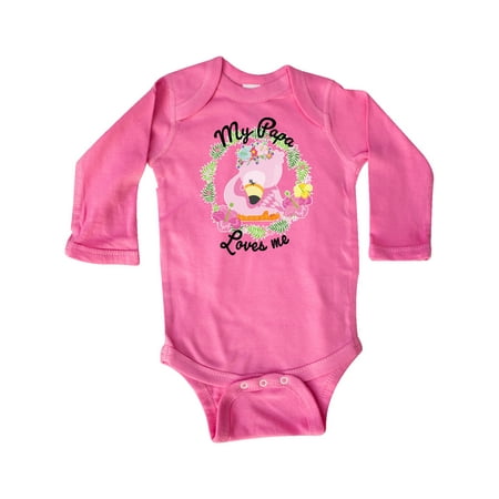 

Inktastic Baby Flamingo My Papa Loves Me in Flower Wreath Gift Baby Boy or Baby Girl Long Sleeve Bodysuit