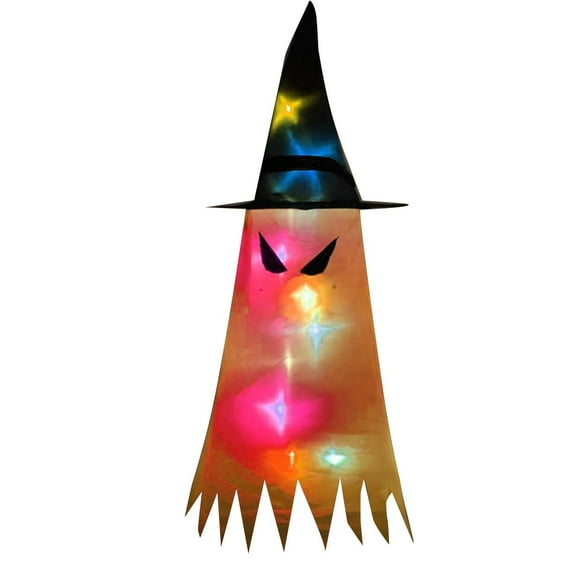 OAVQHLG3B Halloween Ghost Windsocks with LED Light Hanging Decorations Flag Wind Socks Colorful Glowing Wind Socks with Hanging Rope for Home, Yard, Outdoor Decor and Party Supplies