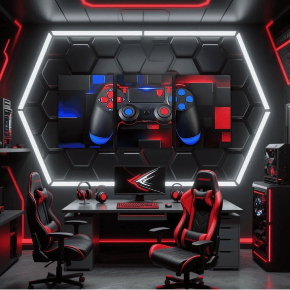 Erosebridal Blue Red Gamer Canvas Wall Art for Bedroom, Teens Gaming Wall Decor for Bathroom, Gamepad Print Living Room Decor
