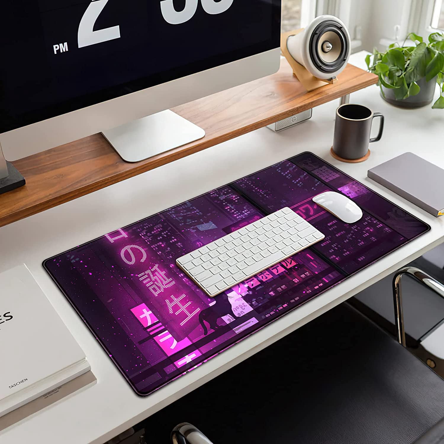 Purple Gaming Mousepad Japanese Desk Mat XXL Extended Anime Cool Large Mouse Pad Keyboard Mouse Mat Desk Pad for Computer Laptop Gamers 31.5''''X15.7'''' Non-Slip Rubber Base with Stitched Edges