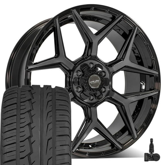 4PLAY Wheels 4P06 24 Inch Rims and Tires Fit 6x135 & 6x139.7 24x10 Gloss Black Brushed with Tinted Clear - iMove Gen2 AS 295/35-24 (Set of 4)