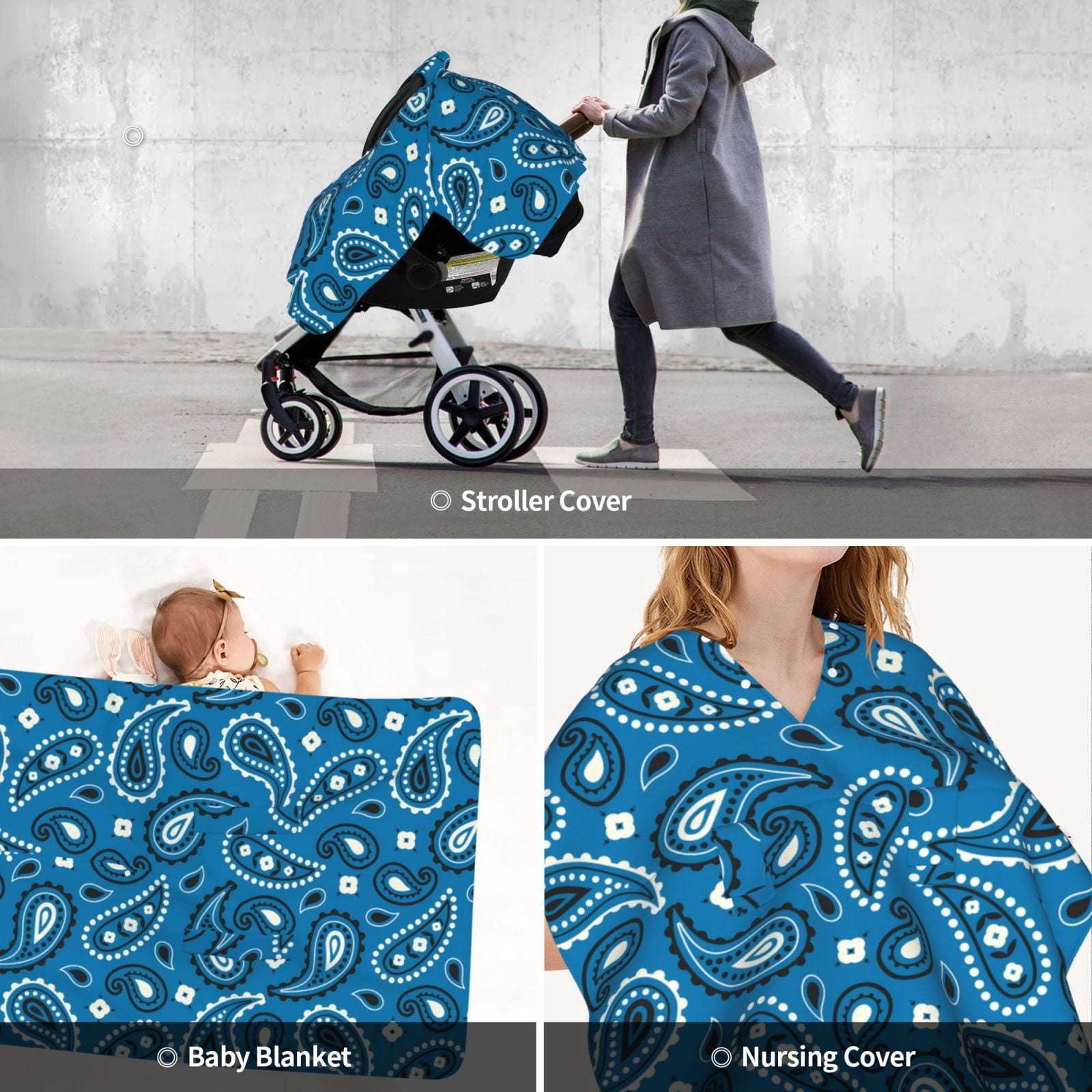 Car Seat Cover Baby - Blue Vintage Paisley Pattern Breathable Infant Car Seat Cover for Baby Carseat, Lightweight Comfort Baby Essentials Must Haves Newborn Stuff for Girl Boy