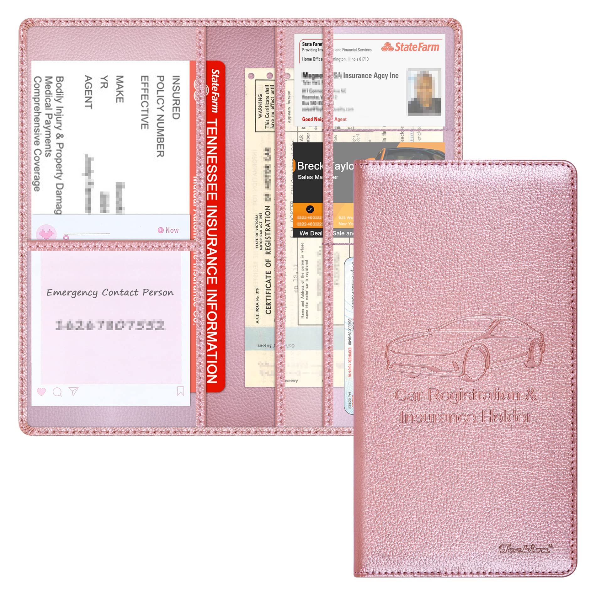 Techion Car Insurance and Registration Holder, 9.5 x 5 Inch PU Leather