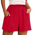 thumbnail image 4 of Women Solid Color Summer Pocket Casual Wide Leg Pants for Women Everyday Relaxed Fit Beach Home Wear Lightweight Loose Sports Shorts for Warm Weather Red L, 4 of 5