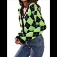 thumbnail image 3 of Suéteres de Punto para Mujer, de Larga, con Rombos, Abertura Frontal, Botones y Cuello en V, Abrigos Cortos Verde Negro M, 3 of 10
