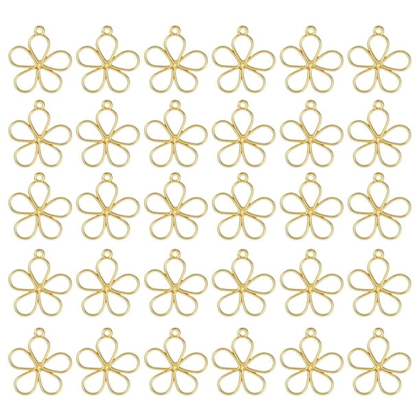 Uxcell 30Pcs Aleación de Pendientes de Bisel Abierto, Colgante de Marco Hueco de Flor del Cielo, Dorado