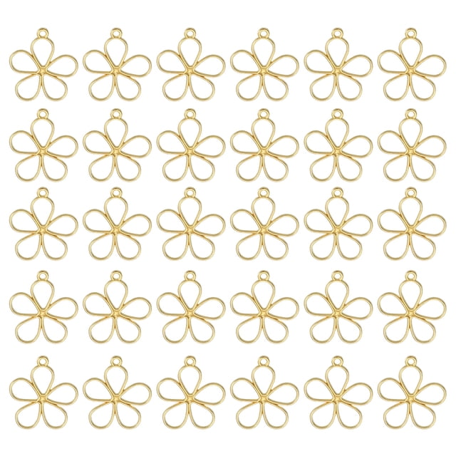 Uxcell 30Pcs Aleación de Pendientes de Bisel Abierto, Colgante de Marco Hueco de Flor del Cielo, Dorado