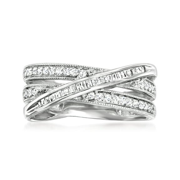 Ross-Simons 0.33 ct. t.w. Round and Baguette Diamond Crisscross Highway Ring in Sterling Silver, Women's, Adult