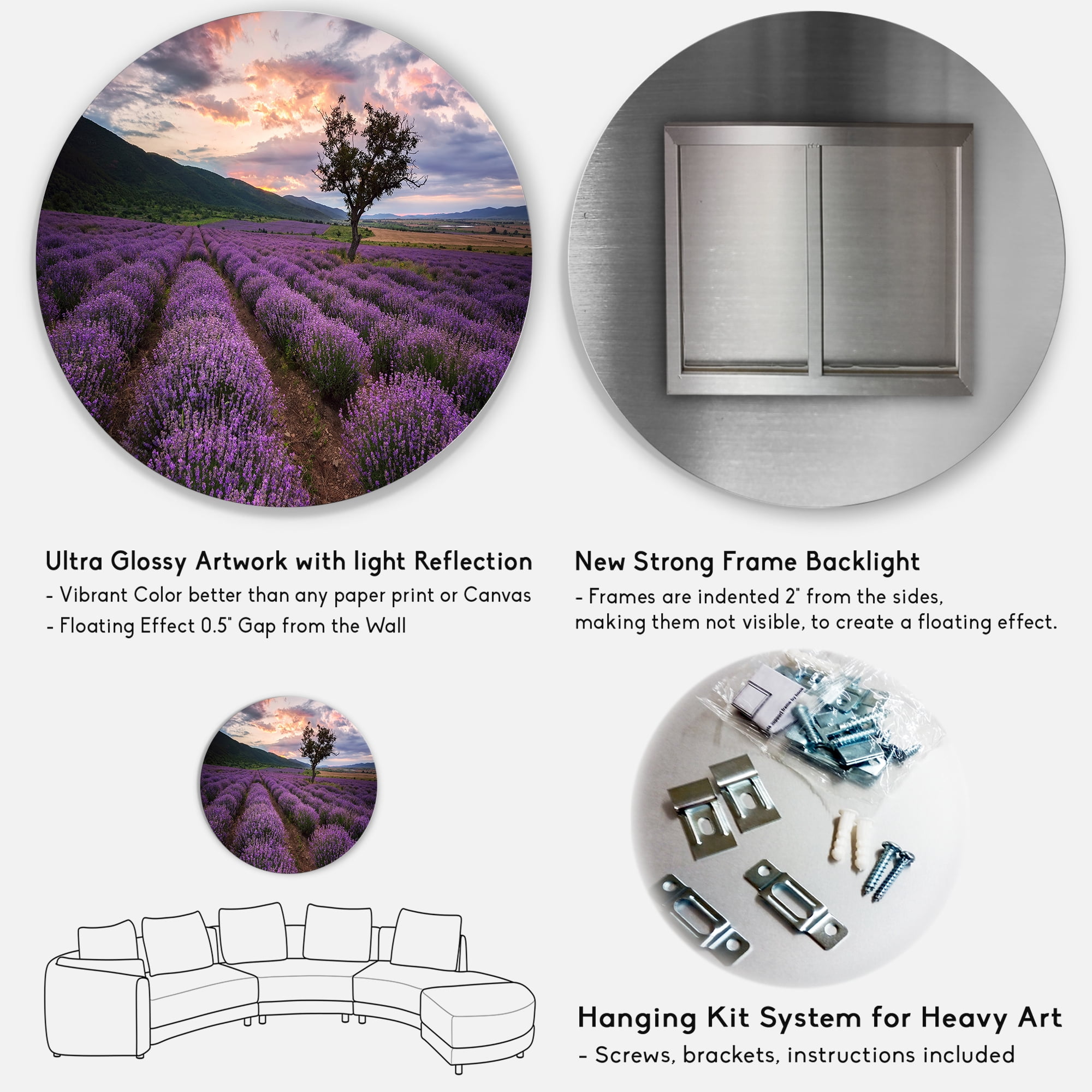 Designart 'Lavender Field At Sunrise III' Farmhouse Circle Metal Wall Art 36x36 - Disc of 36