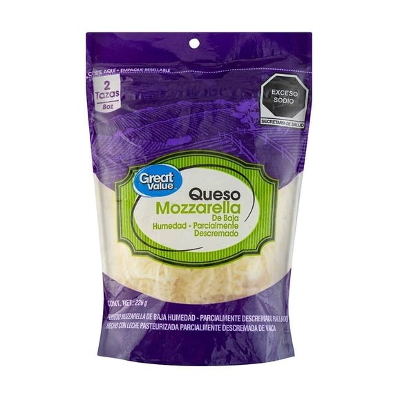 Queso Great Value rallado fino mozzarella 226 g  
