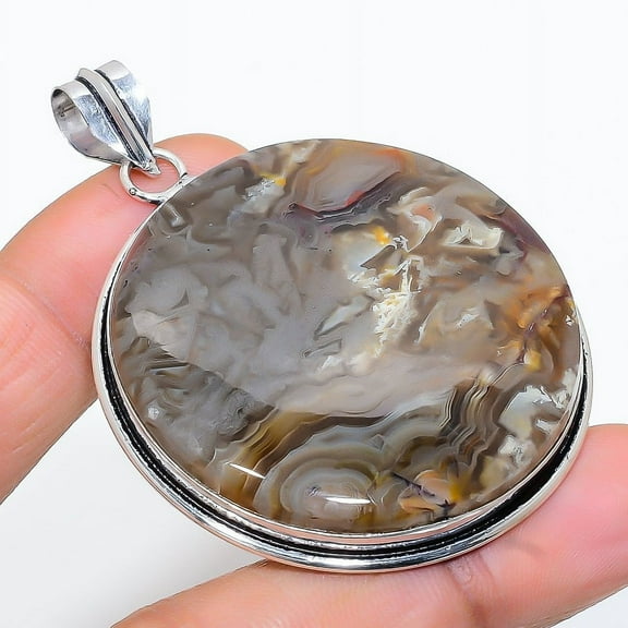 Crazy Lace Agate Gemstone Handmade 925 Steling Silver Jewelry Pendant 2.36"