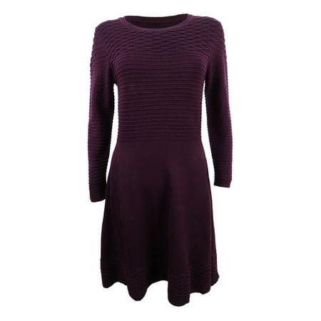 Ann Taylor Petite Dresses - Jessica Howard Women's Petite Fit & Flare Sweater Dress (PXL, Wine)