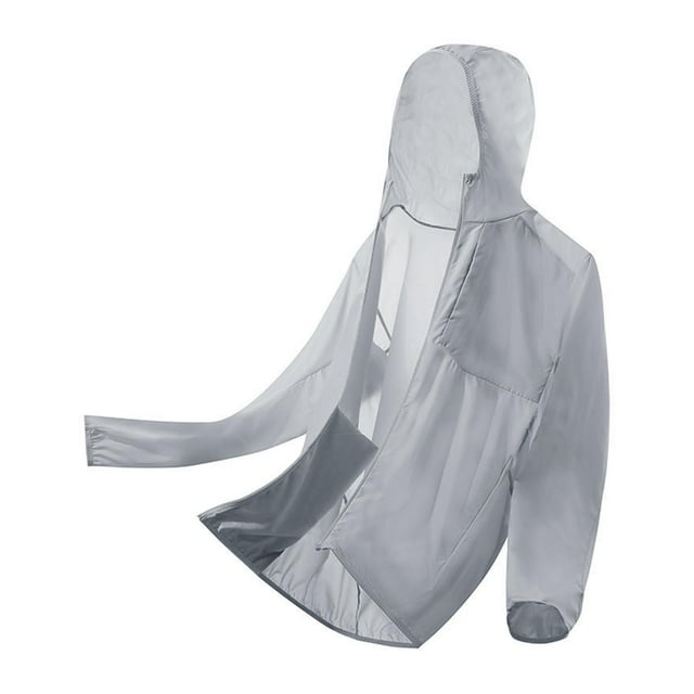 Chemises pour Hommes Unisexes Homme Femme Couleur Unie Extérieur Coupe-Vent Légères Randonnée Imperméable Protection Solaire Veste à Capuche Manches Longues Gris B TP