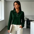 thumbnail image 7 of LNZGNM Polo Shirts for Women Long Sleeve Collared Classic Comfortable with Lightweight Top Smart Daily Leisure,Dark Green(M), 7 of 7