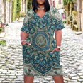 thumbnail image 2 of Womens Casual Dresses Intricate Teal Floral Islamic Design Short Sleeve Dress Summer Dresses for Women 2025, 2 of 5