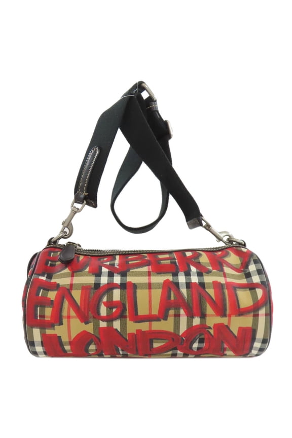 Pre-Owned Burberry Nova Check Graffiti Print Shoulder Bag, Nylon, Women's, BURBERRY