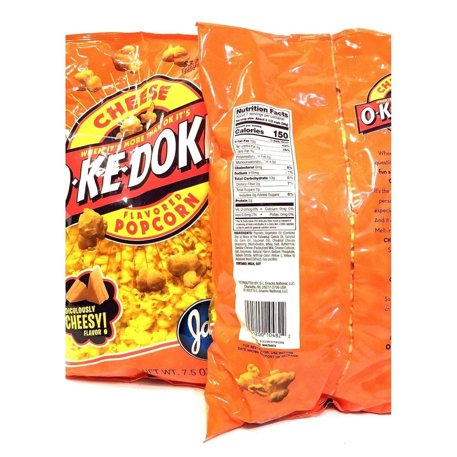 JAY'S BIG BAG OKE DOKE CHEESE Popcorn 2 Pack 7.5 oz bags