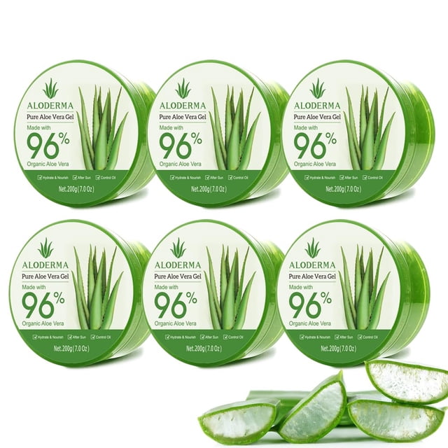 Gel de Aloe Vera Orgánico Aloderma 96% 200 g, paquete de 6