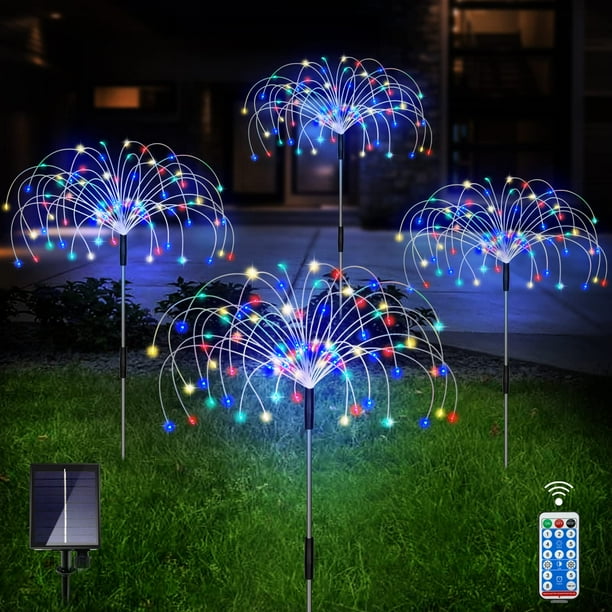 Luces solares para jardín Unihon, paquete de 4, 120 LED, control remoto a prueba de agua