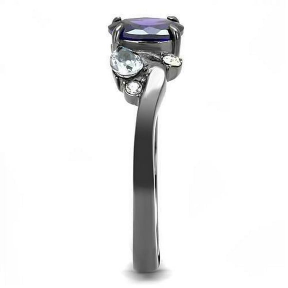 TK3169 - IP Light Black (IP Gun) Stainless Steel Ring with AAA Grade CZ in Tanzanite