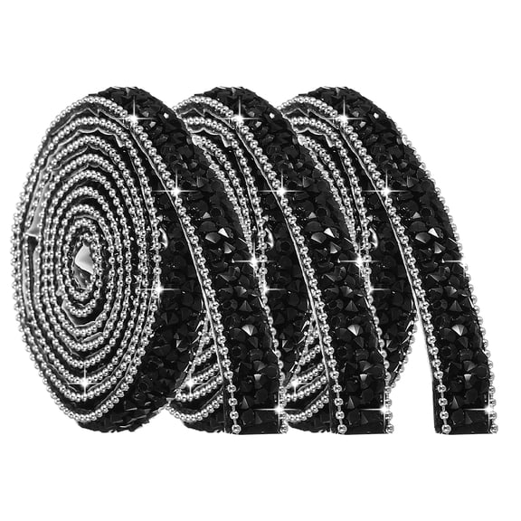 Uxcell 3 Rolls Self Adhesive Rhinestone Strips, 1 Yard Bling Resin Rhinestones Ribbon Diamond Bling for Crafts DIY Art Wedding Christmas Party Birthday, Black