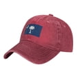 thumbnail image 2 of DouZhe Adjustable Washed Cotton Baseball Cap - South Carolina State Flag Palm Tree Prints Vintage Dad Hat Unisex Sports Caps (Red), 2 of 7