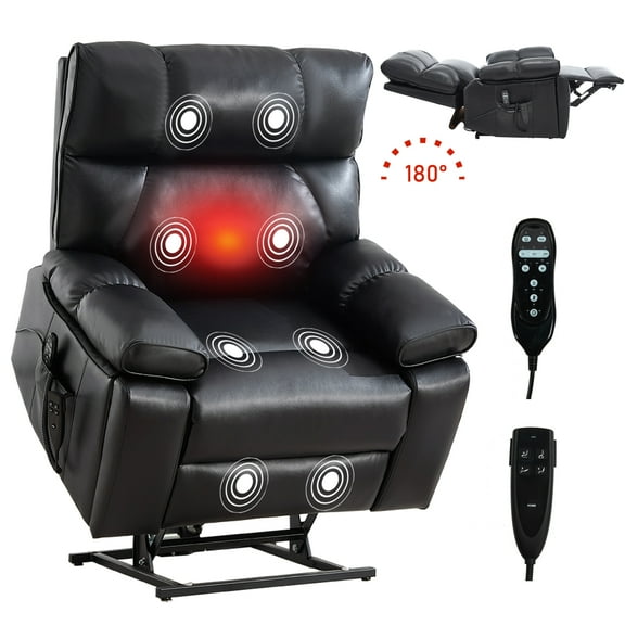 Power Lift Recliner Chair with Massage and Heat,Faux Leather Soft Chair with USB Charging&Cup Holders, Infinite Position Reclining,Heavy Duty 350 LBS Capacity