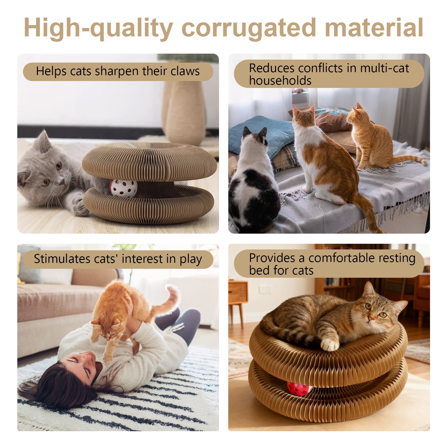Cat Toy, Cat Scratchers for Indoor Cats Magic Organ Foldable Cardboard Cat Scratcher Kitty Toy Interactive Relieve Boredom and Exercise Brown