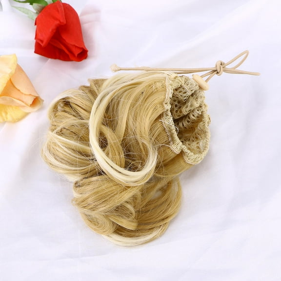 OUNONA Golden Curly Ponytail Extension Drawstring High Temperature Fiber for Easy Hair Decorating 22 Inches