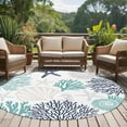 thumbnail image 5 of Teal Navy Blue Coastal 7ft Round Rug, Summer Beach Coral Shell Ocean Non-Skid Rubber Backing Large Area Rugs - Living Room Bedroom Home Office, Indoor Floor Mat Carpets Washable Rug, 5 of 9