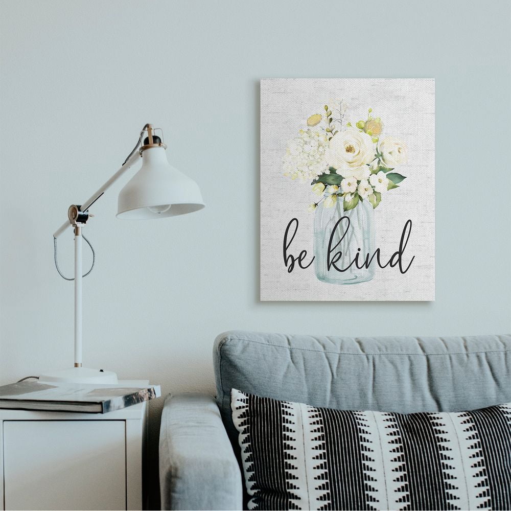 Stupell Industries Be Kind Soft Spring Bouquet Positivity Sentiment Canvas Wall Art Design by Lettered and Lined, 24" x 30"