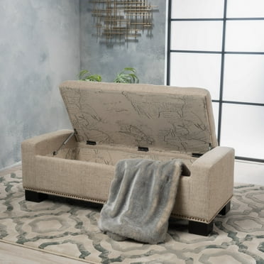 Noble House Rectangular Fabric Lift Top Ottoman, Beige