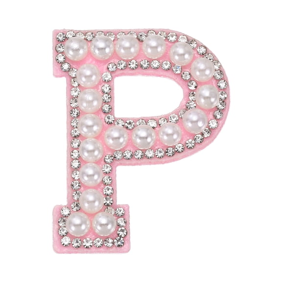 Uxcell Iron on Pearl Letter P Patches, Pearl Rhinestone A-Z Alphabet Self Adhesive Sew on Patches, Glitter Letter Applique for Clothes Fabric DIY Backpack, Pink